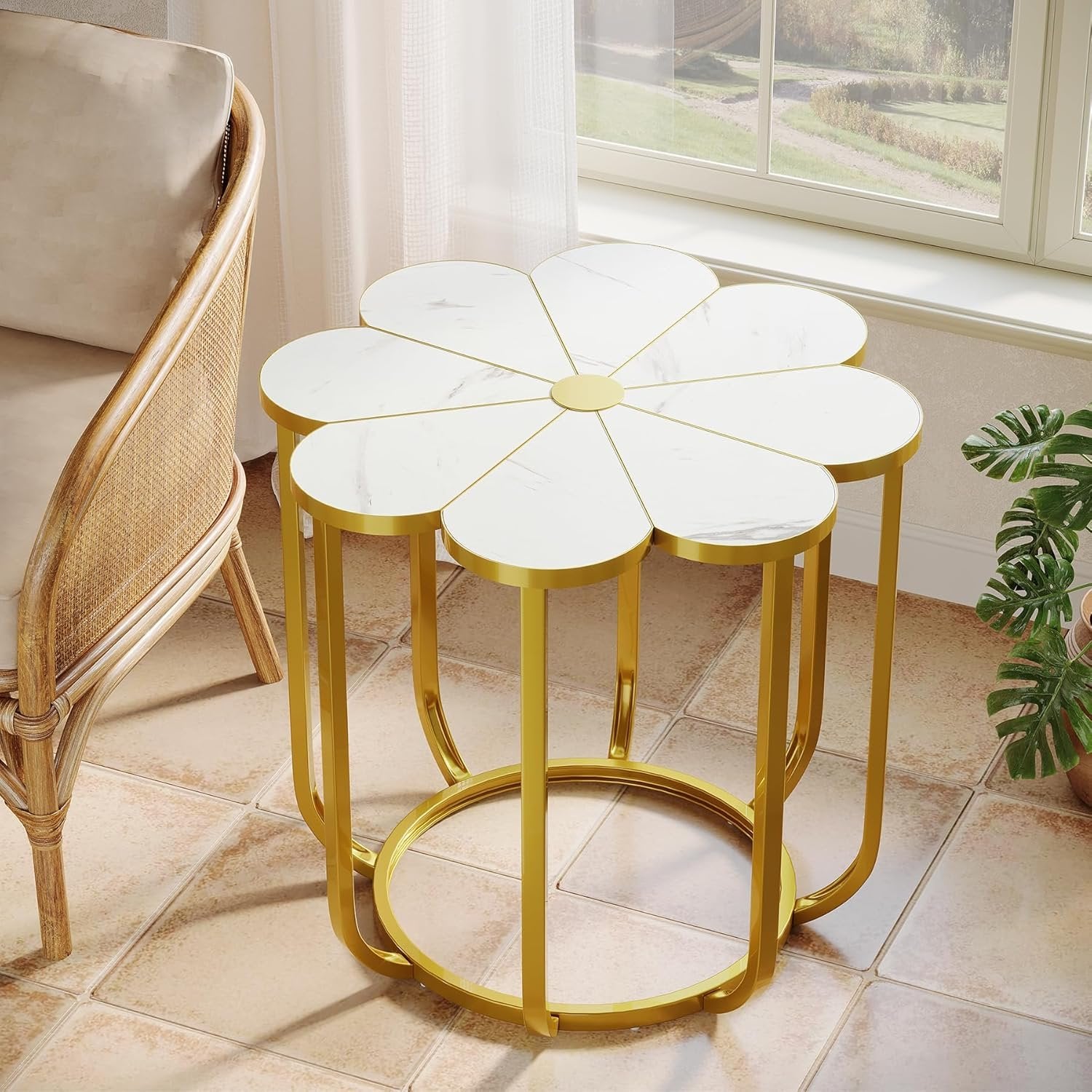 Tribesigns Table d'appoint moderne de 60 cm, Table basse et table de chevet avec motif floral