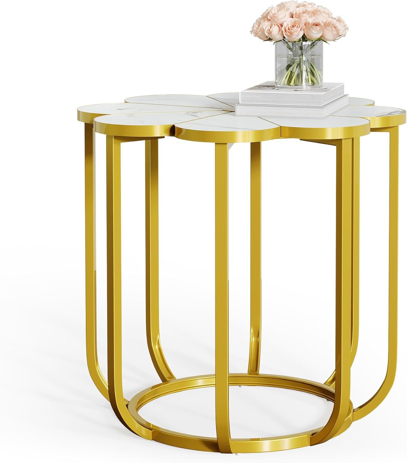 Tribesigns Table d'appoint moderne de 60 cm, Table basse et table de chevet avec motif floral