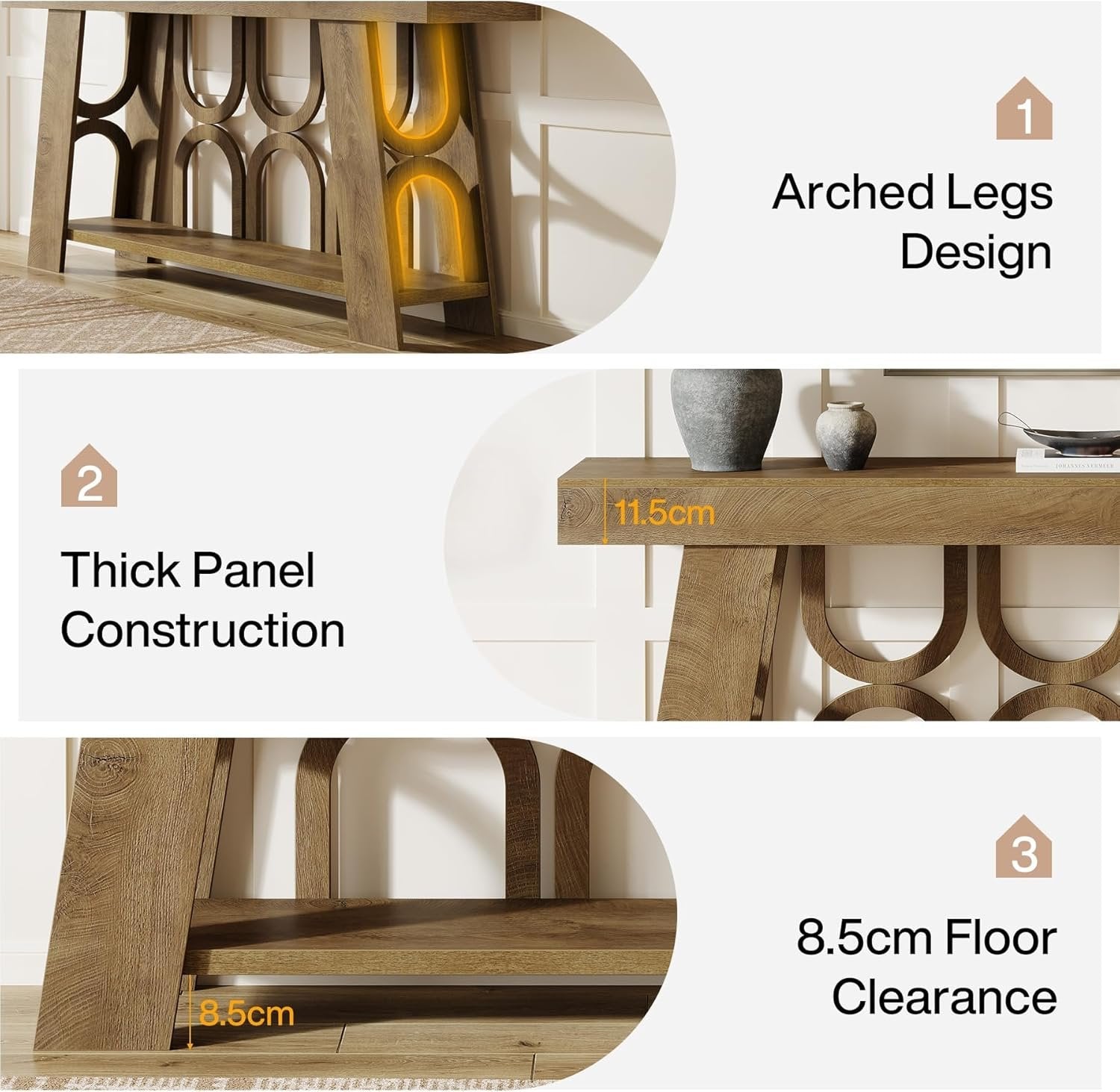 Tribesigns Console de 160 cm, Table étroite en bois avec 2 étagères de rangement