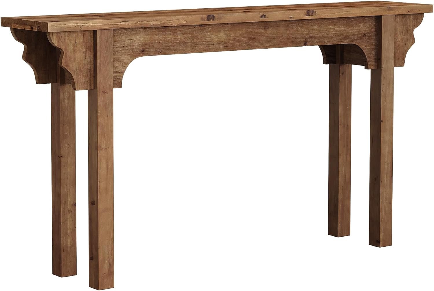 Console en bois massif au design latéral unique, Table d'entrée rustique pour salon, couloir ou hall d'entrée