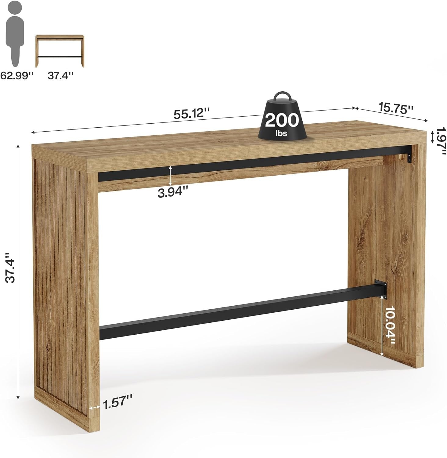 Tribesigns Table de bar hauteur comptoir 140 cm, Table de pub avec repose-pieds en métal