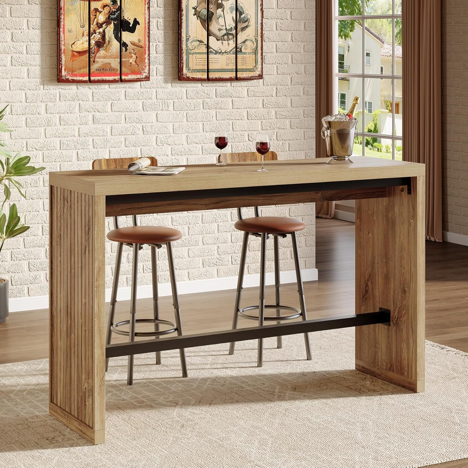 Tribesigns Table de bar hauteur comptoir 140 cm, Table de pub avec repose-pieds en métal
