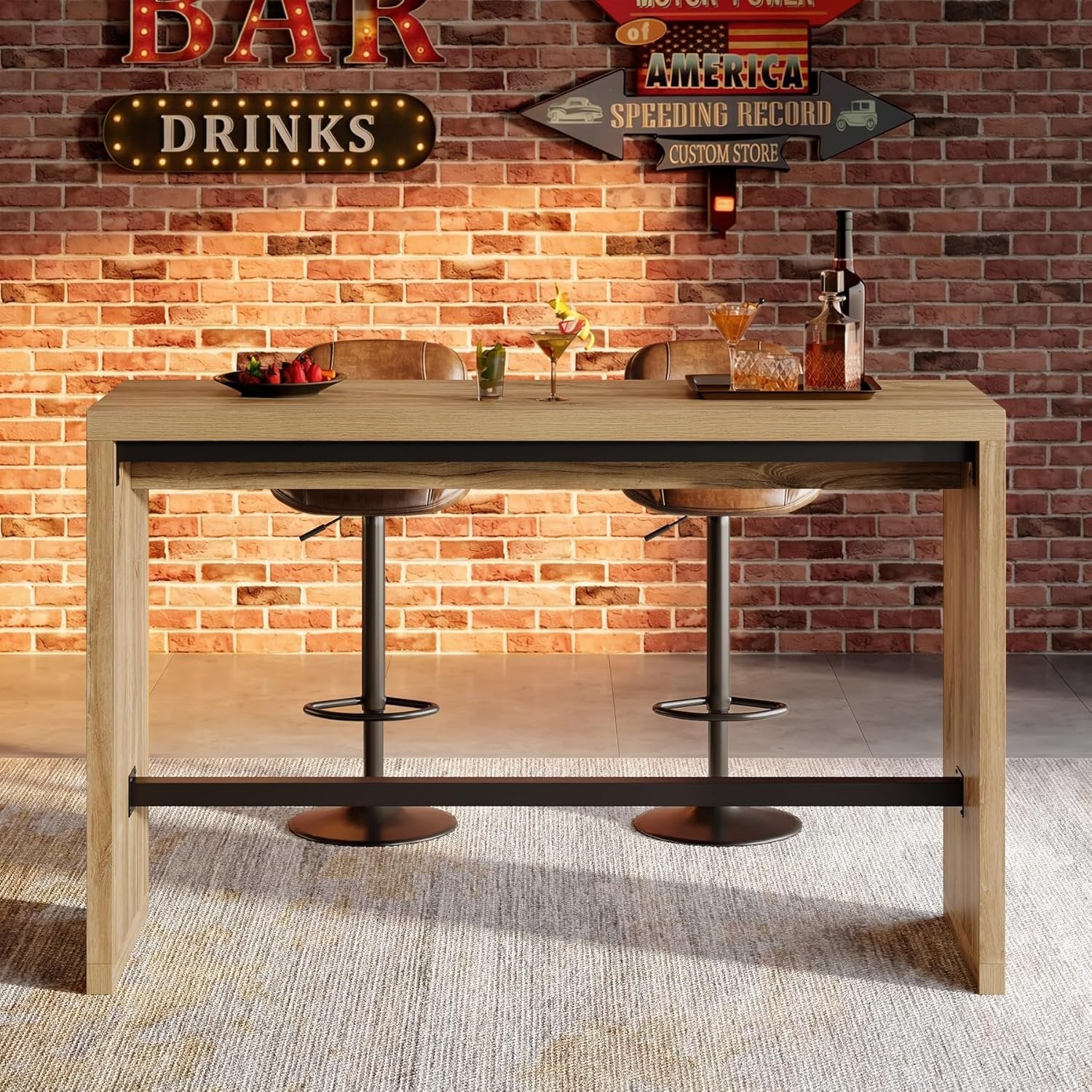 Tribesigns Table de bar hauteur comptoir 140 cm, Table de pub avec repose-pieds en métal