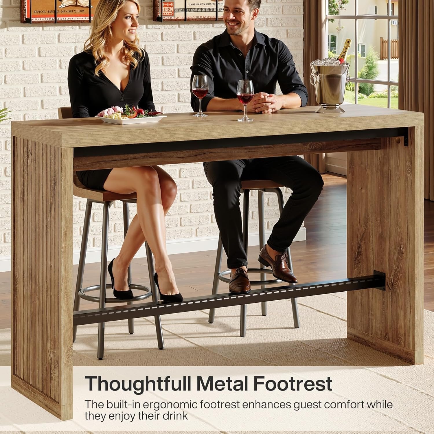 Tribesigns Table de bar hauteur comptoir 140 cm, Table de pub avec repose-pieds en métal