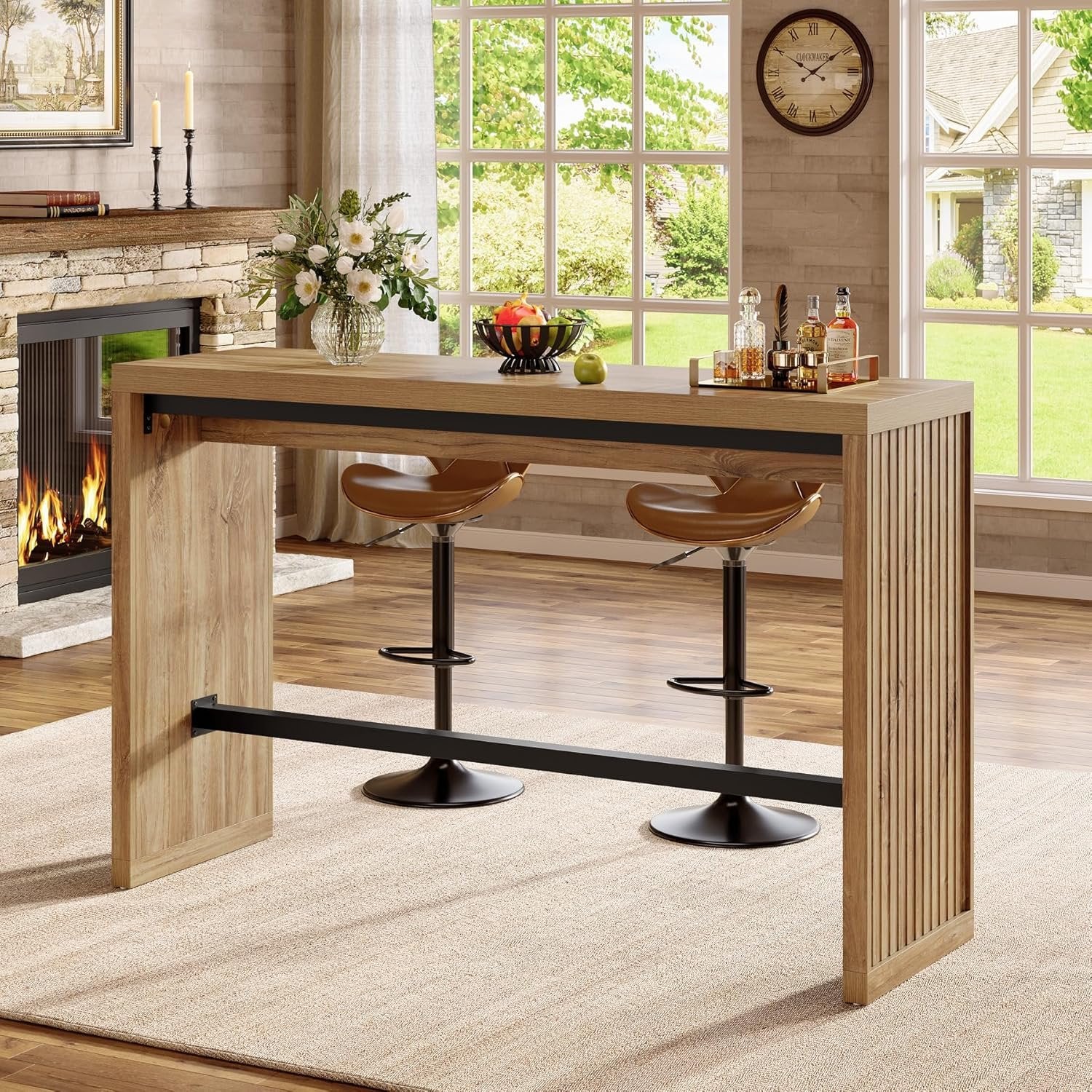 Tribesigns Table de bar hauteur comptoir 140 cm, Table de pub avec repose-pieds en métal