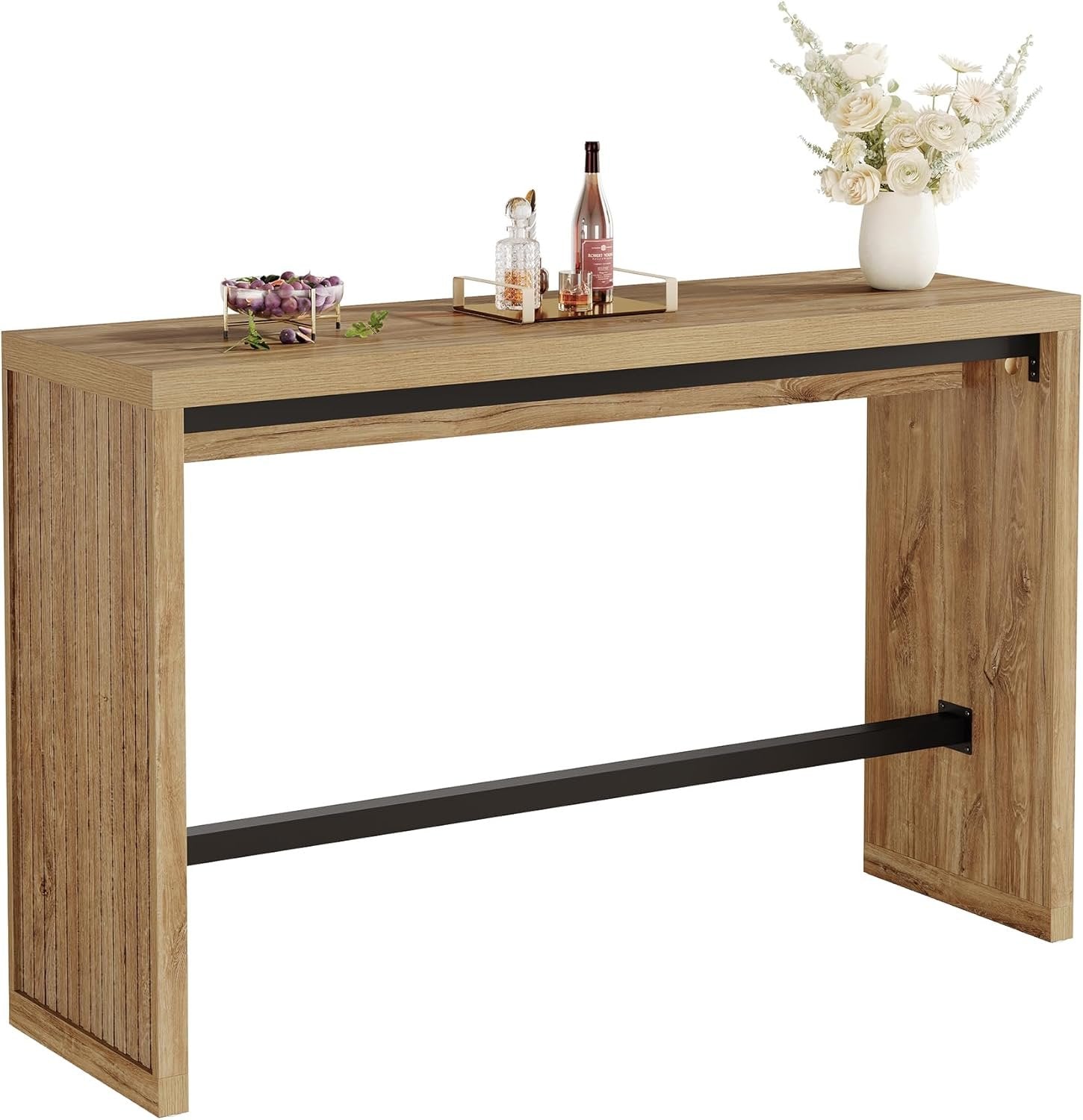 Tribesigns Table de bar hauteur comptoir 140 cm, Table de pub avec repose-pieds en métal