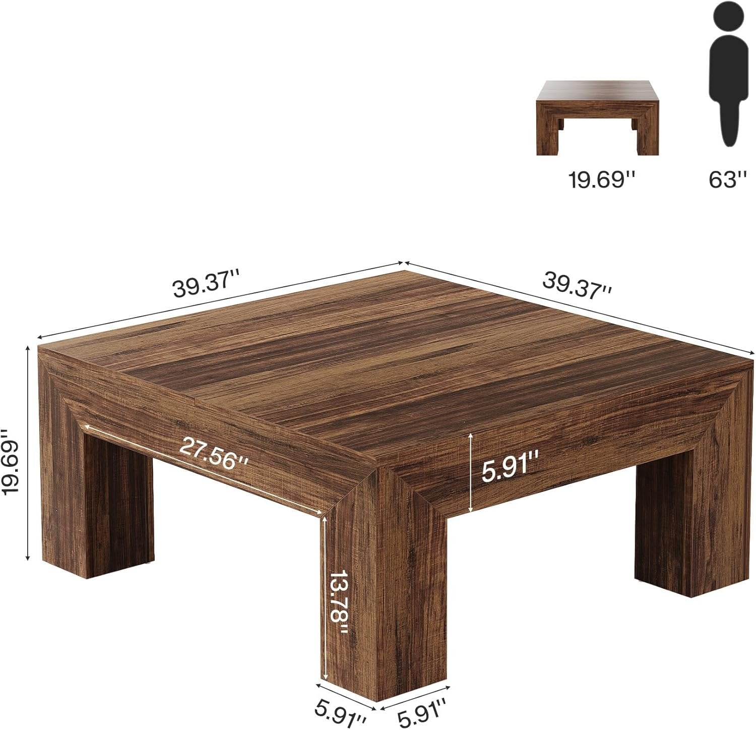 Tribesigns Table Basse Carrée pour Salon 100 x 100 x 50 cm, Table de Salon Bois Table d'appoint Farmhouse