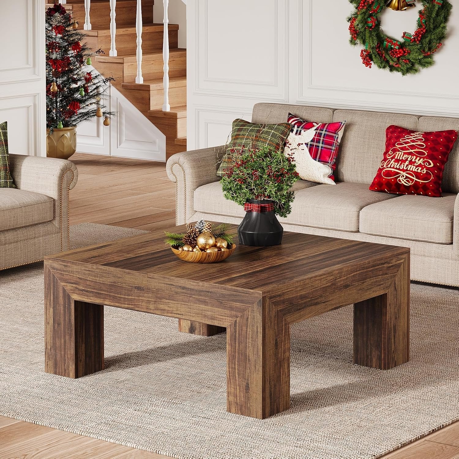 Tribesigns Table Basse Carrée pour Salon 100 x 100 x 50 cm, Table de Salon Bois Table d'appoint Farmhouse