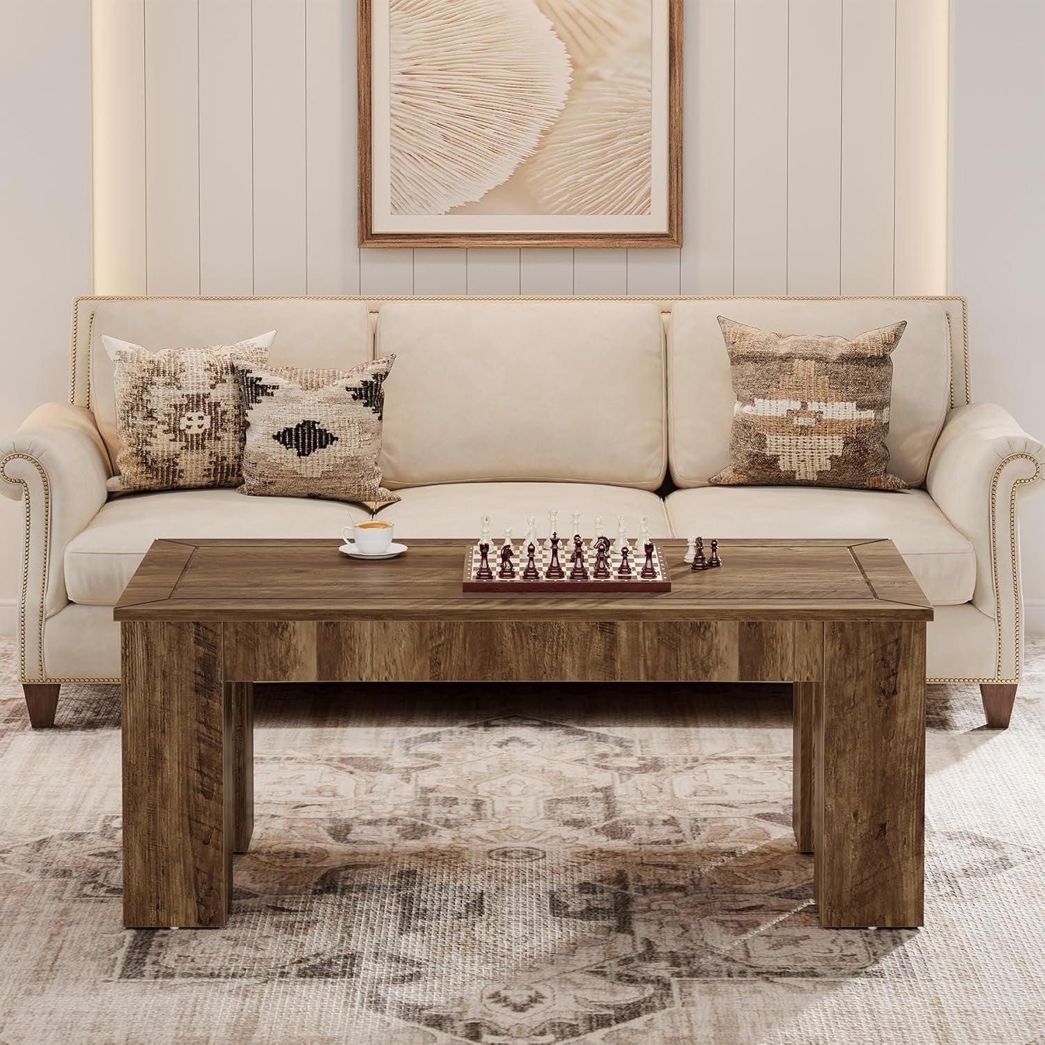 Tribesigns Table basse rectangulaire pour le salon 120 cm, Style rustique en bois avec pieds robustes