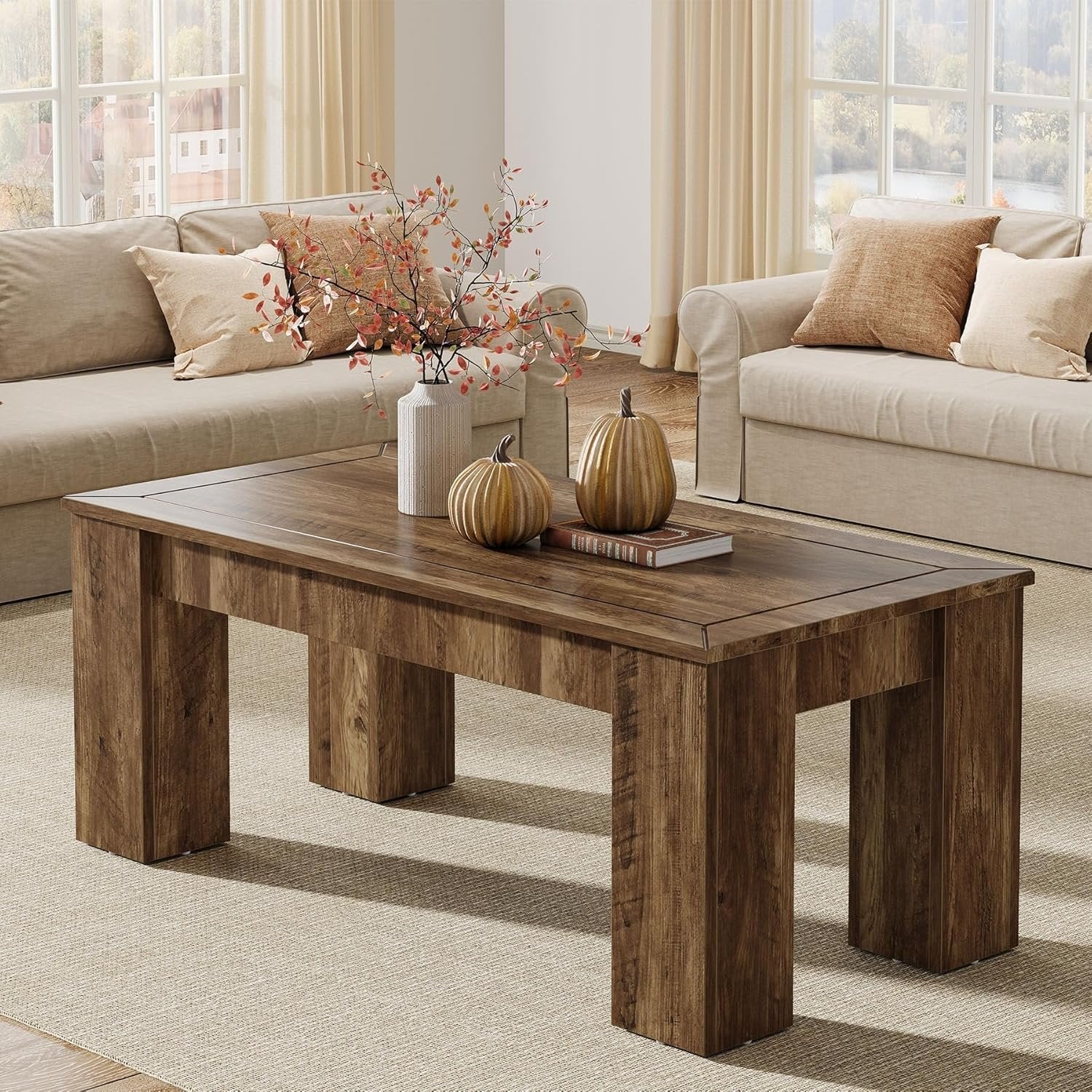 Tribesigns Table basse rectangulaire pour le salon 120 cm, Style rustique en bois avec pieds robustes