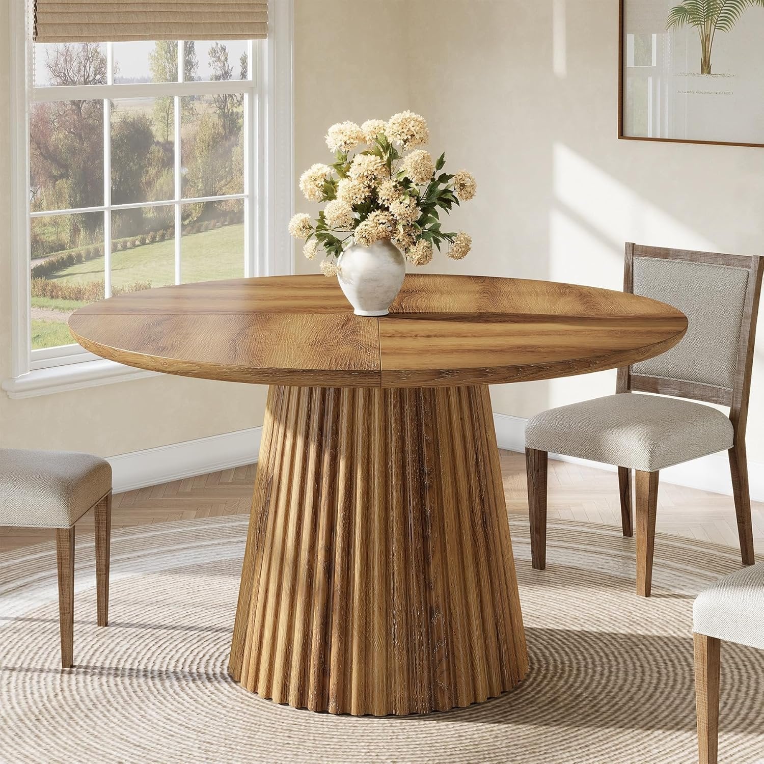 Tribesigns Table de salle à manger ronde de 120 cm pour 4 à 6 personnes, Style champêtre en bois