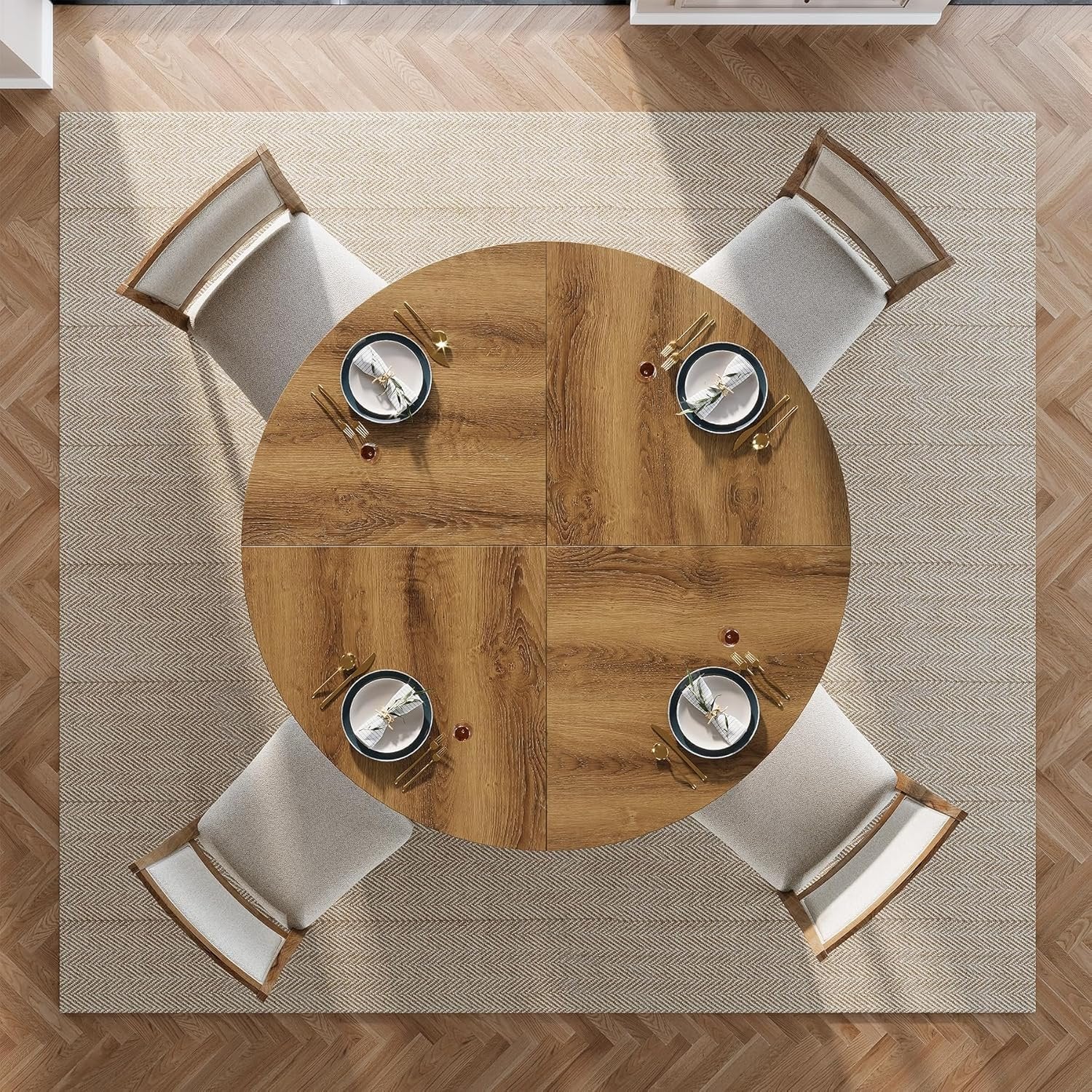 Tribesigns Table de salle à manger ronde de 120 cm pour 4 à 6 personnes, Style champêtre en bois