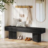 Tribesigns Banc d'entrée noir 120 cm, Banc moderne avec structure prismatique robuste, établi en bois 3