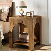 Tribesigns Table d'appoint style campagnard 2 niveaux en bois carrée marron, Bois massif, style campagnard 3