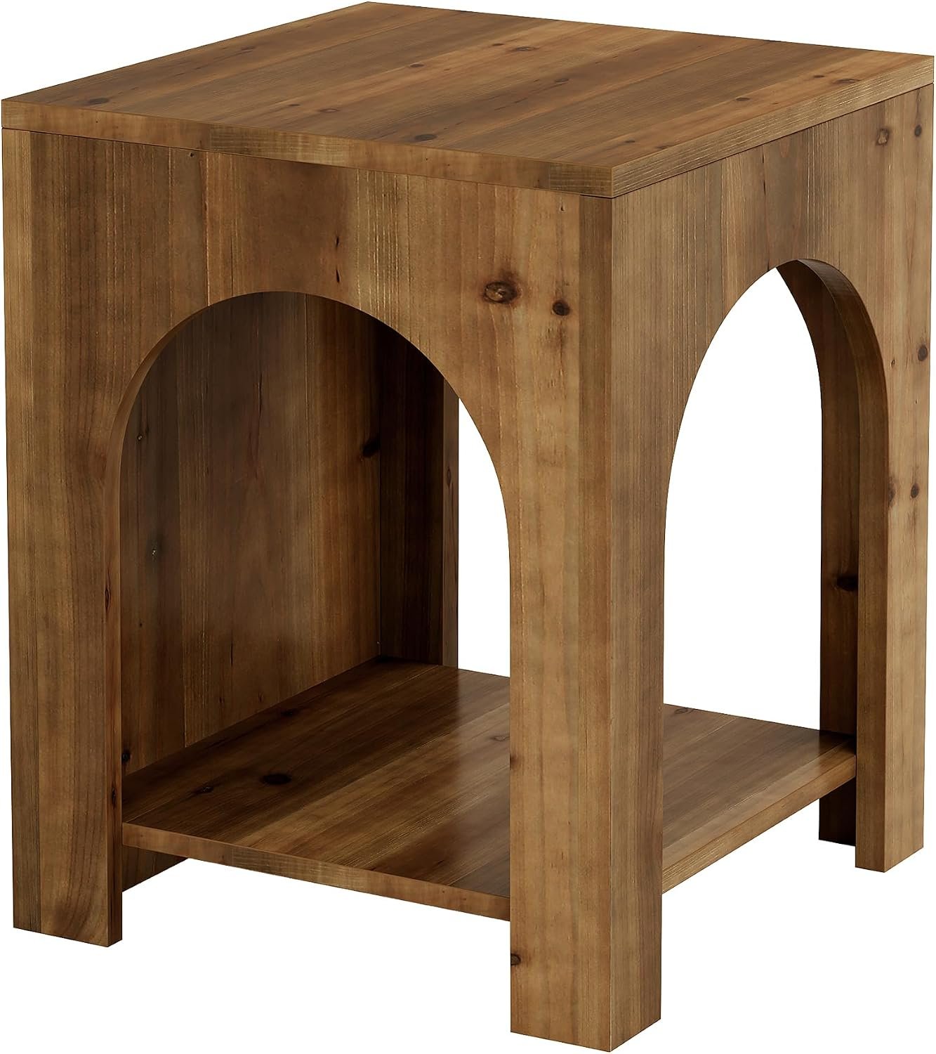 Tribesigns Table d'appoint style campagnard 2 niveaux en bois carrée marron, Bois massif, style campagnard