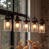 Tribesigns Lustre pour hauts plafonds, Lustre à 5 lumières avec abat-jour en verre, suspension style ferme 3