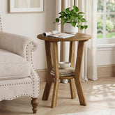 Tribesigns Table d'appoint ronde avec étagère, Table de chevet vintage style campagne à 2 niveaux, petite table d'appoint pour salon, chambre 3
