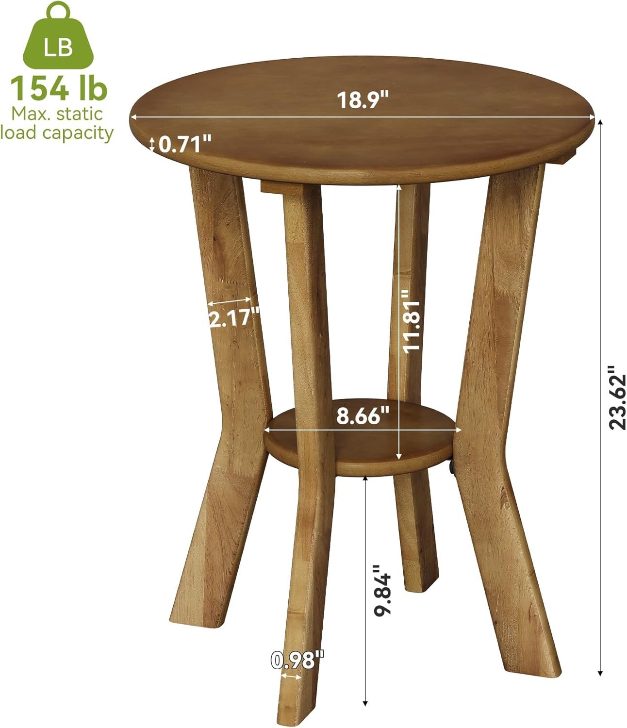 Tribesigns Table d'appoint ronde avec étagère, Table de chevet vintage style campagne à 2 niveaux, petite table d'appoint pour salon, chambre