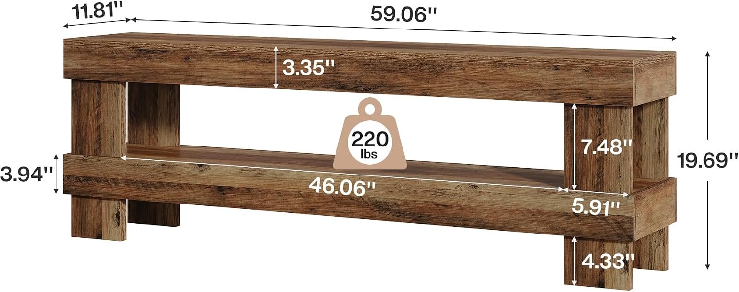 Tribesigns Banc d'entrée en bois massif, 150 cm, Banc à chaussures à 2 niveaux avec rangement