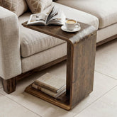 Table d'appoint en bois massif en forme de C, Table d'appoint étroite pour canapé, salon et chambre, gain de place, marron foncé 3
