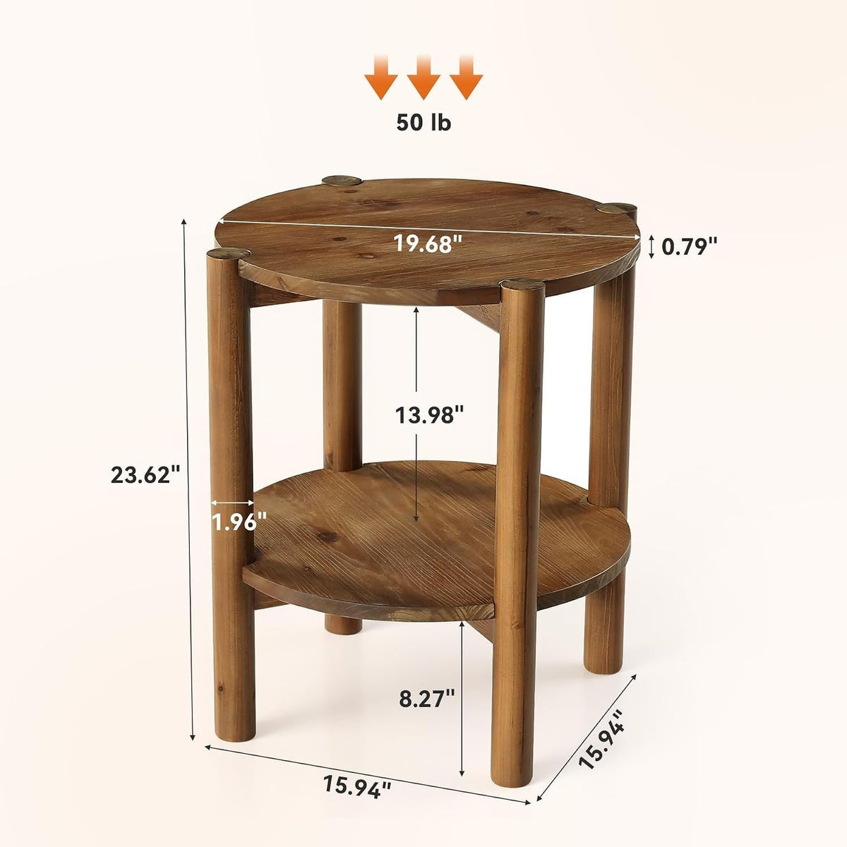 Tribesigns Table d'appoint ronde en bois massif à 2 niveaux, Table de canapé compacte
