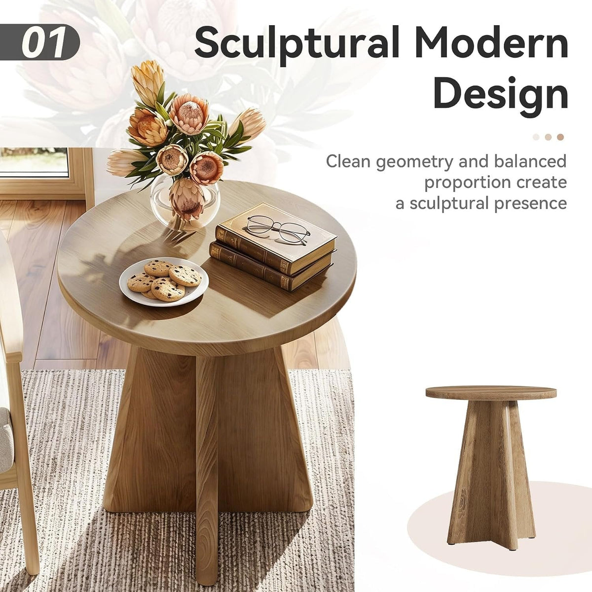 Tribesigns Table d'appoint ronde de 50 cm, Table de canapé avec piètement en croix unique