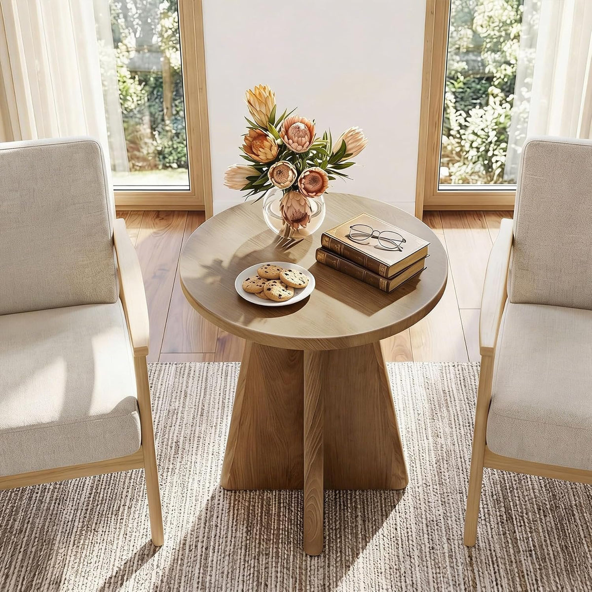 Tribesigns Table d'appoint ronde de 50 cm, Table de canapé avec piètement en croix unique