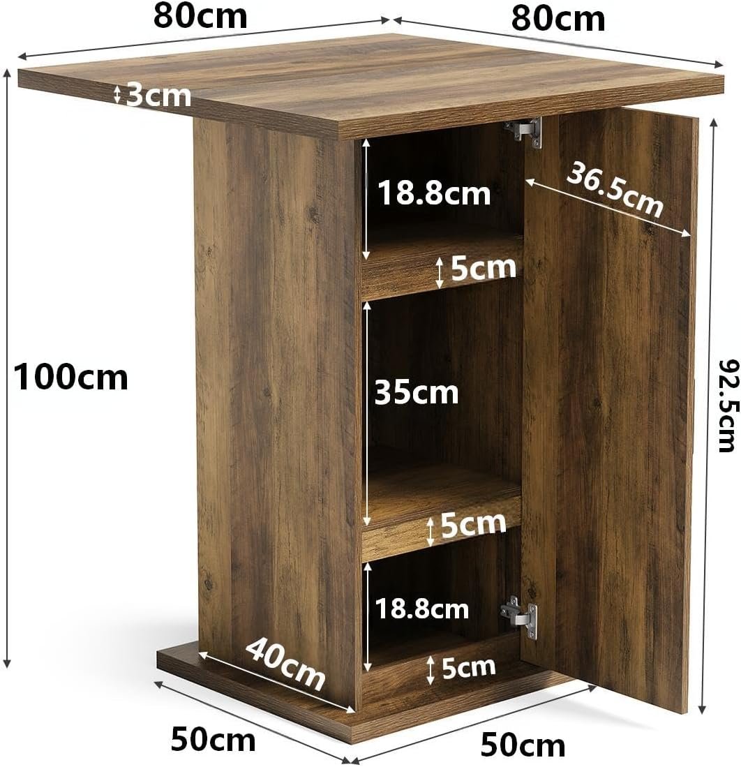 Tribesigns Table de bar avec meuble de rangement 100 cm de haut, Table carrée en bois, style bistrot champêtre avec meuble à 3 niveaux