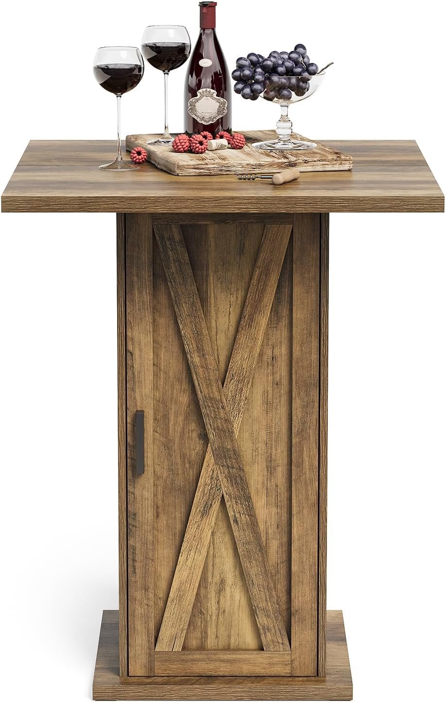 Tribesigns Table de bar avec meuble de rangement 100 cm de haut, Table carrée en bois, style bistrot champêtre avec meuble à 3 niveaux