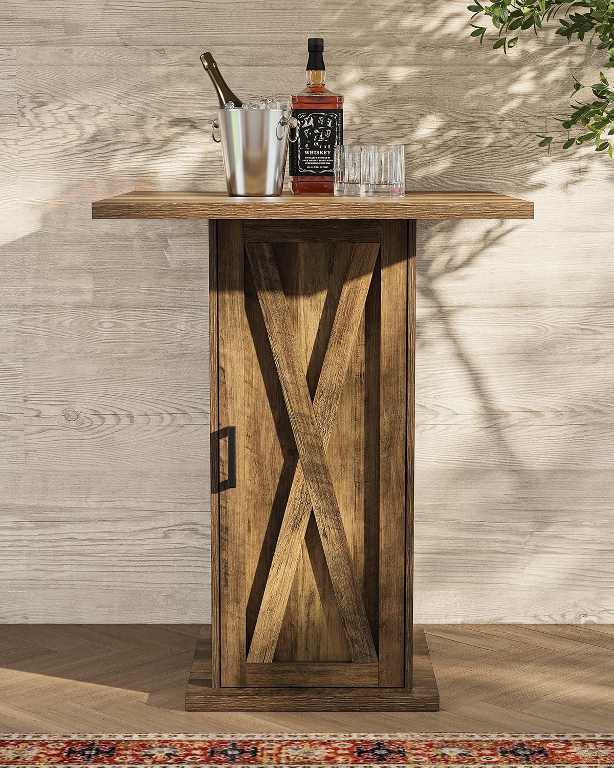 Tribesigns Table de bar avec meuble de rangement 100 cm de haut, Table carrée en bois, style bistrot champêtre avec meuble à 3 niveaux