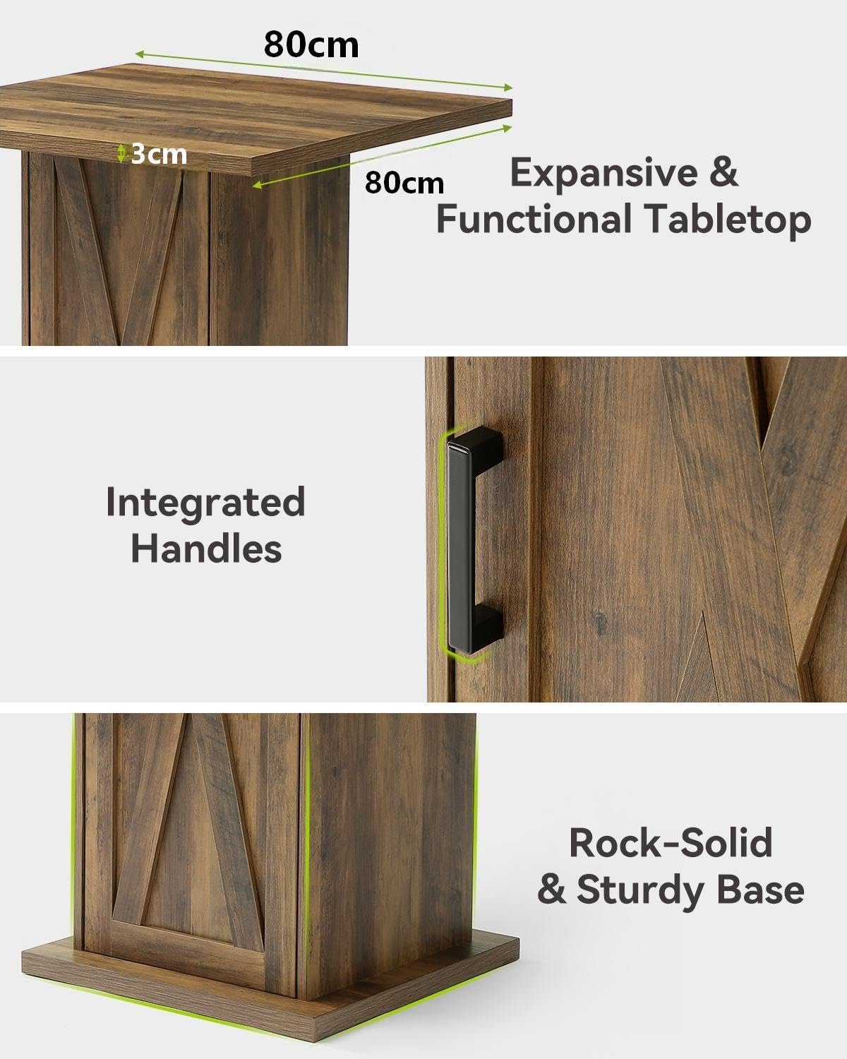 Tribesigns Table de bar avec meuble de rangement 100 cm de haut, Table carrée en bois, style bistrot champêtre avec meuble à 3 niveaux