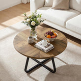 Tribesigns Table basse ronde 80 cm, Table basse moderne aspect bois, table d'appoint industrielle avec pieds en métal, gain de place 3