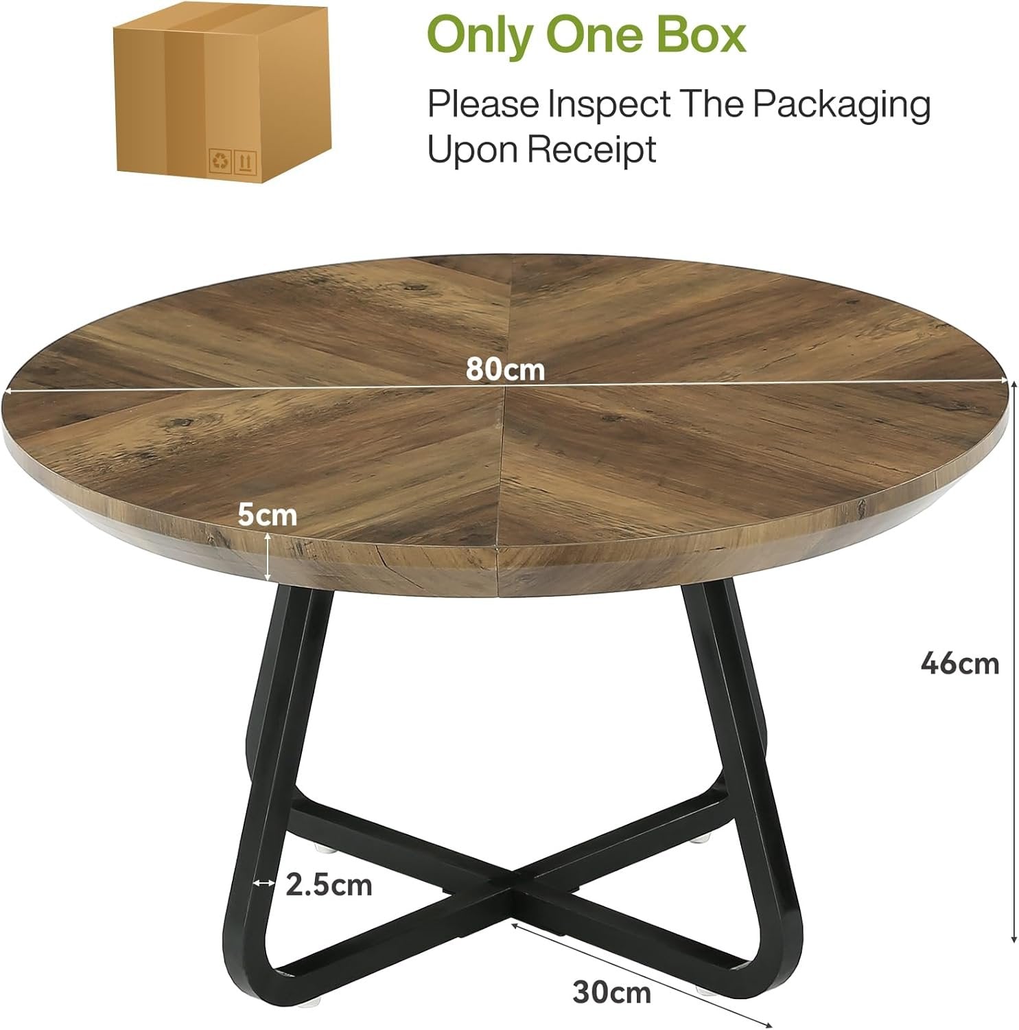 Tribesigns Table basse ronde 80 cm, Table basse moderne aspect bois, table d'appoint industrielle avec pieds en métal, gain de place