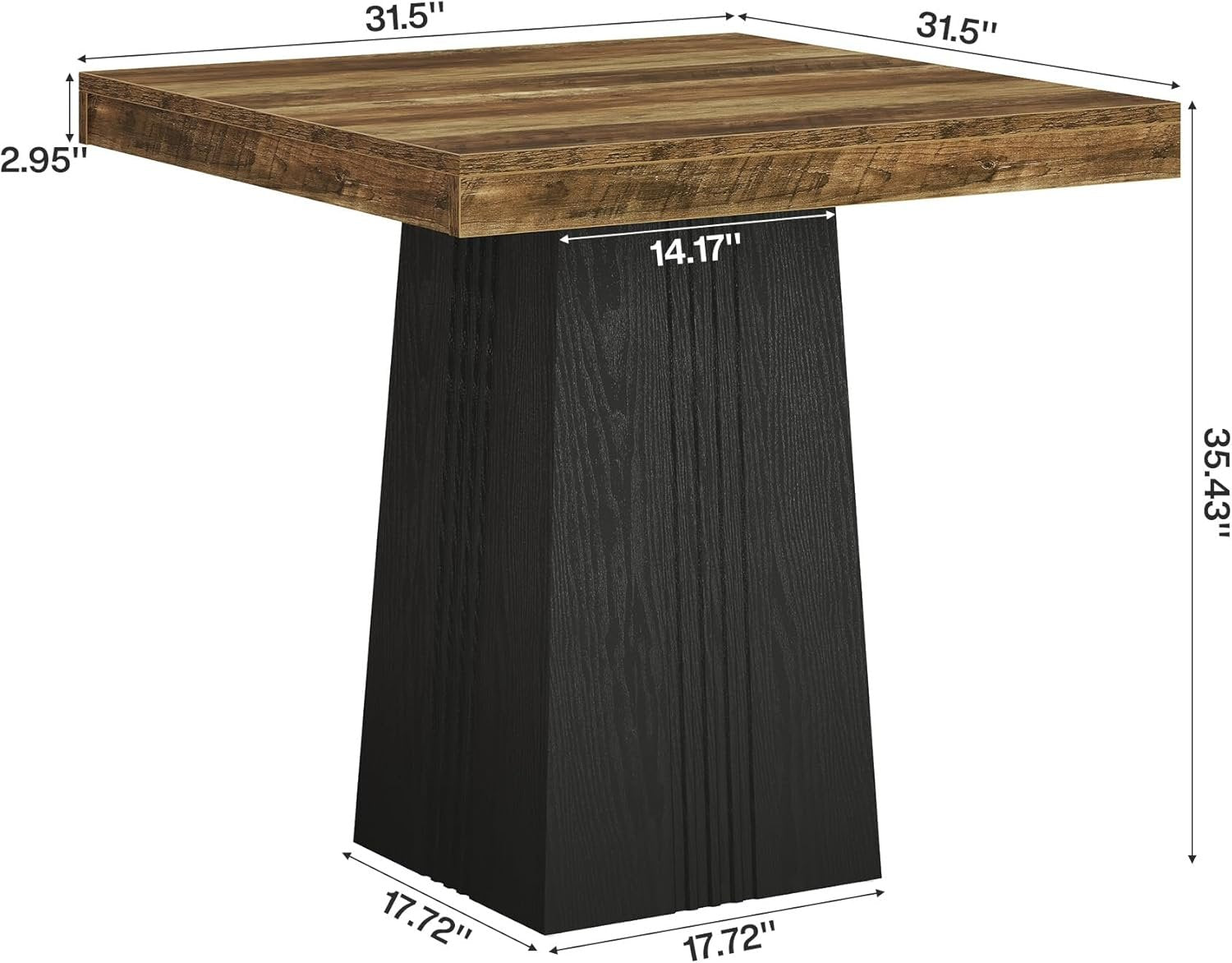Tribesigns Table de bar carrée 80 x 80 cm, 90 cm de hauteur, Table haute de style bistro avec piètement nervuré