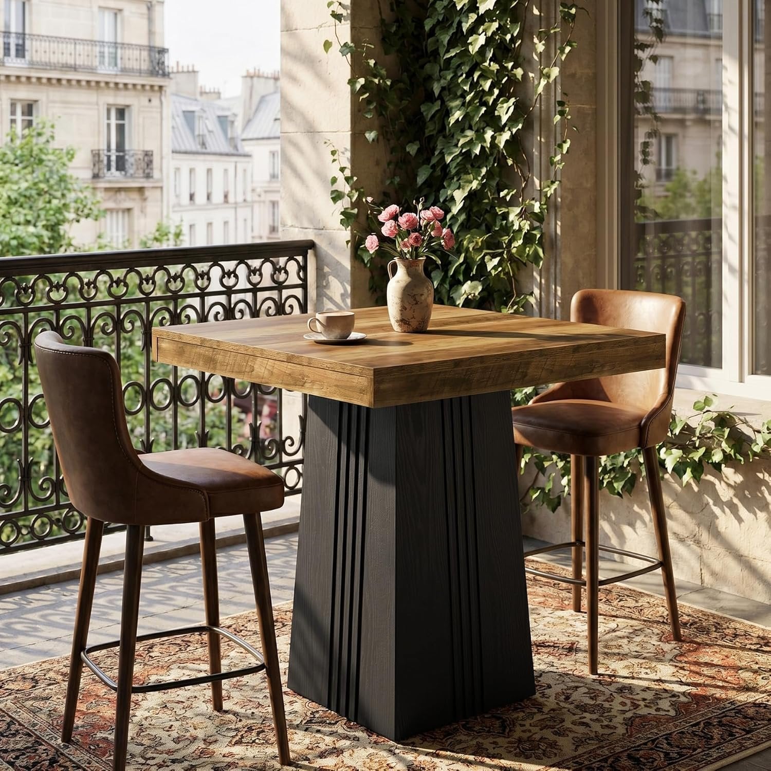 Tribesigns Table de bar carrée 80 x 80 cm, 90 cm de hauteur, Table haute de style bistro avec piètement nervuré