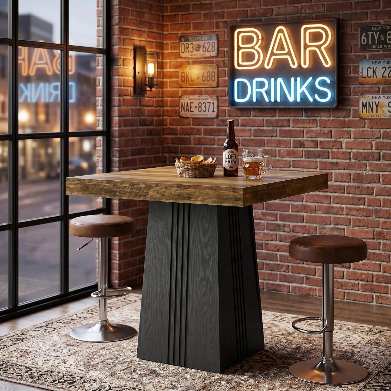 Tribesigns Table de bar carrée 80 x 80 cm, 90 cm de hauteur, Table haute de style bistro avec piètement nervuré