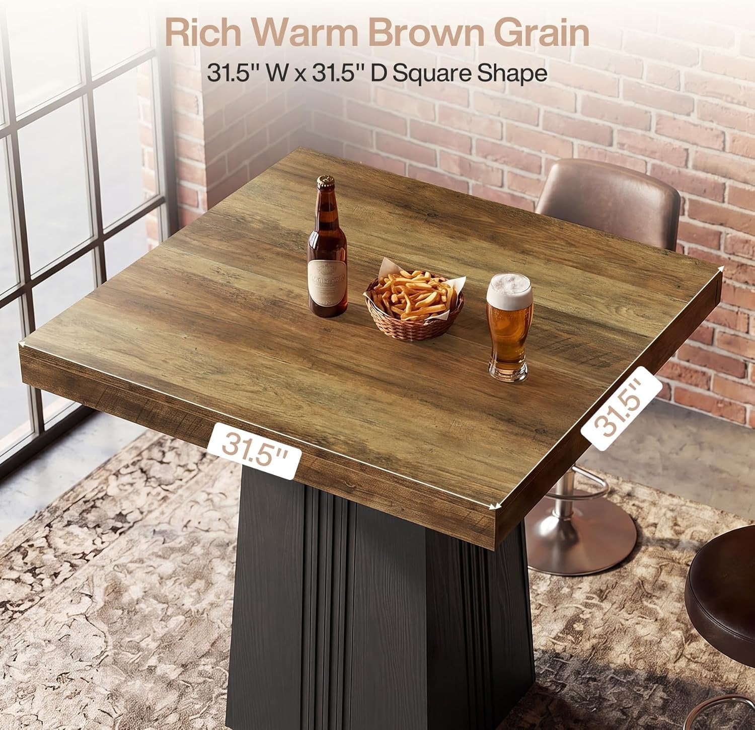 Tribesigns Table de bar carrée 80 x 80 cm, 90 cm de hauteur, Table haute de style bistro avec piètement nervuré