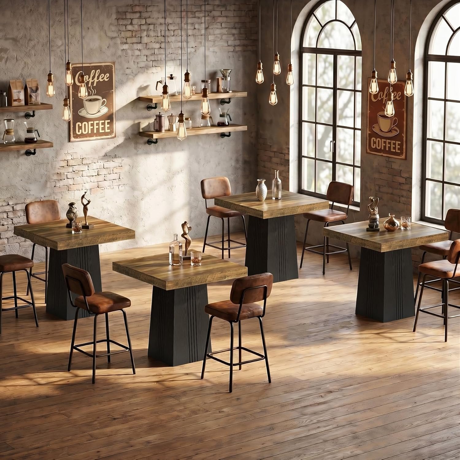 Tribesigns Table de bar carrée 80 x 80 cm, 90 cm de hauteur, Table haute de style bistro avec piètement nervuré