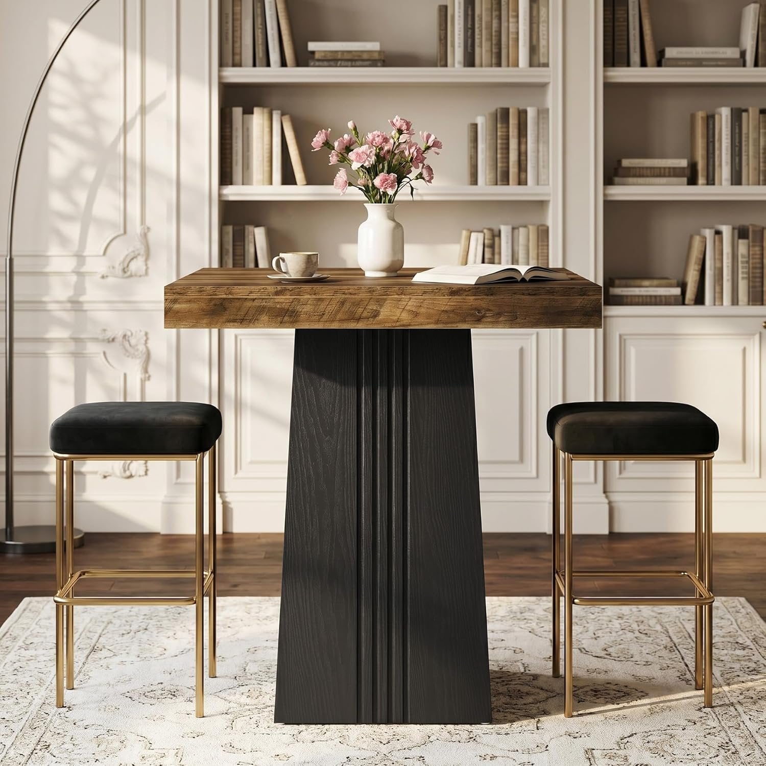 Tribesigns Table de bar carrée 80 x 80 cm, 90 cm de hauteur, Table haute de style bistro avec piètement nervuré