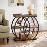 TribesignsTable d'appoint à 3 niveaux en bois, 60 x 65 x 30 cm, Table basse étroite de style rustique avec rangement 3