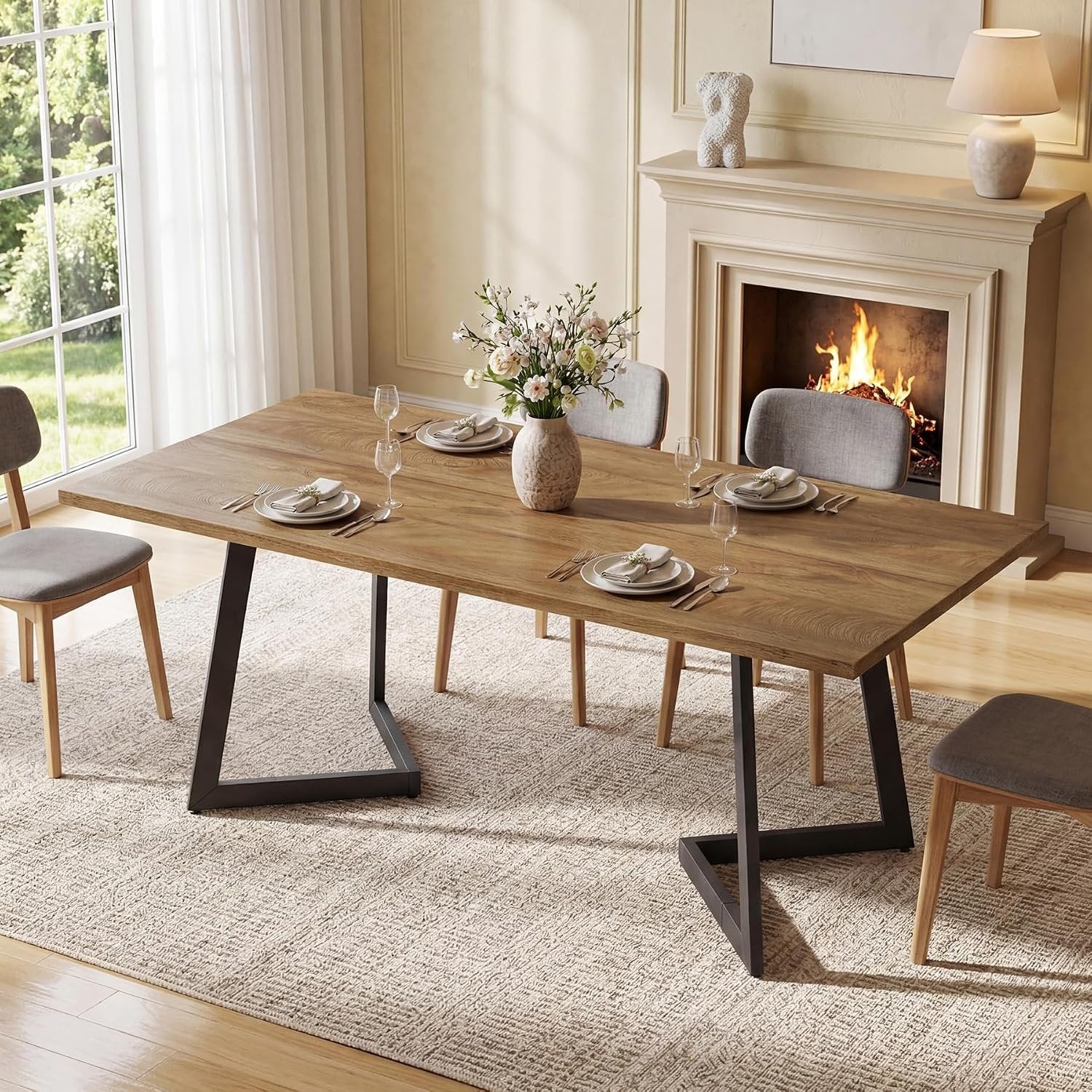 Tribesigns Table de salle à manger moderne 160 cm, Table de cuisine rectangulaire avec structure en métal