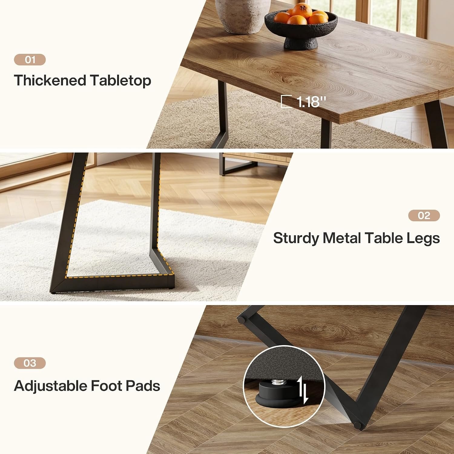 Tribesigns Table de salle à manger moderne 160 cm, Table de cuisine rectangulaire avec structure en métal
