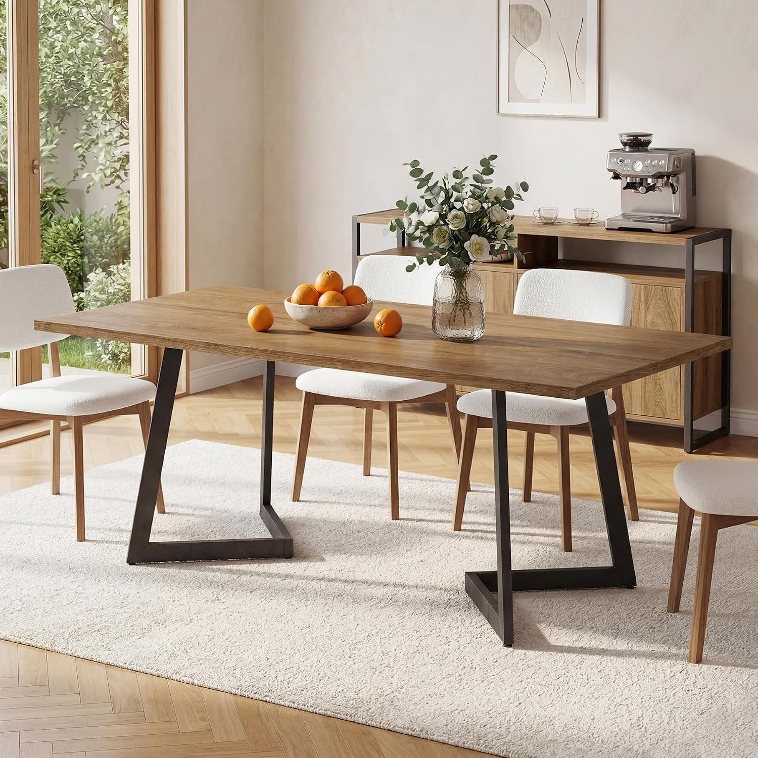 Tribesigns Table de salle à manger moderne 160 cm, Table de cuisine rectangulaire avec structure en métal