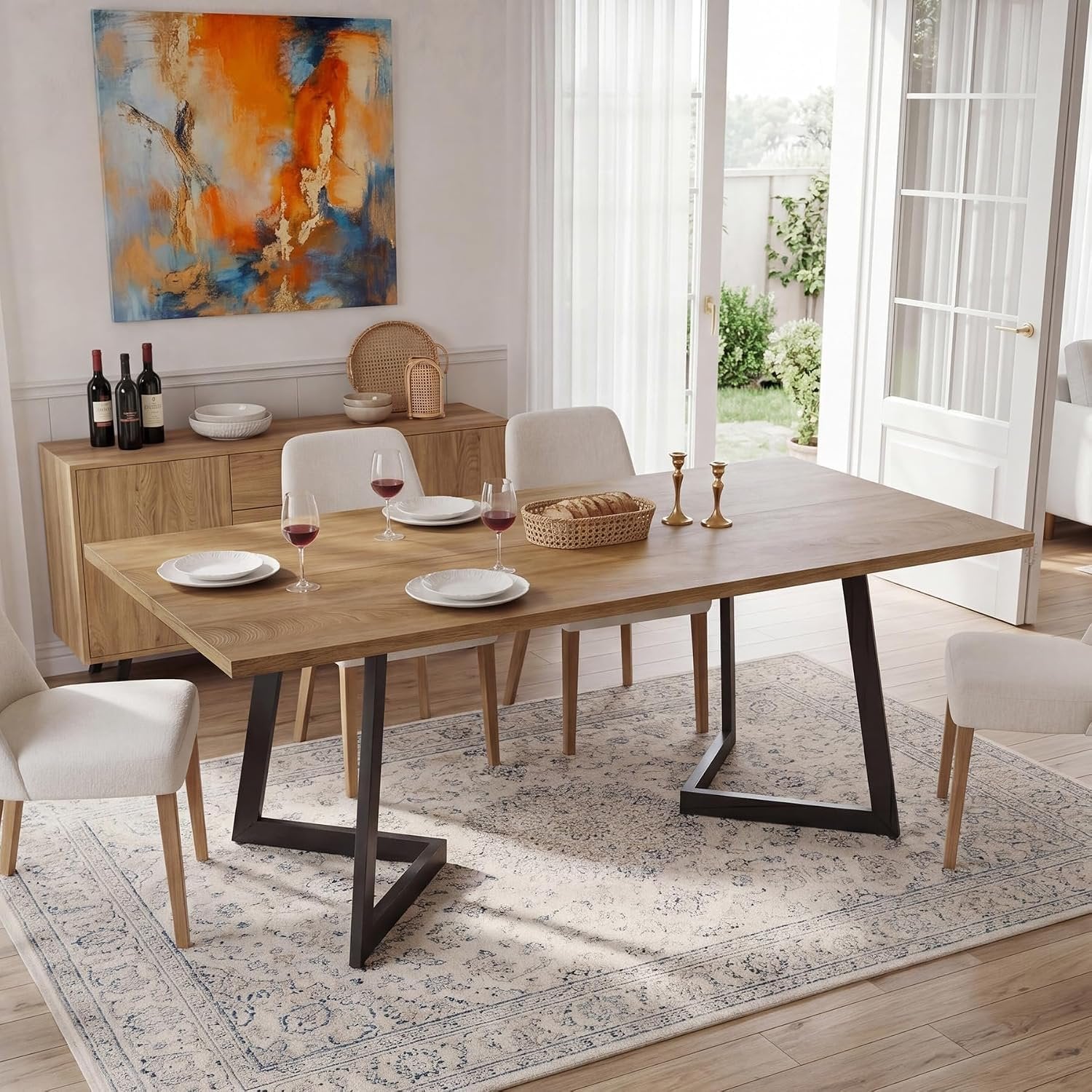 Tribesigns Table de salle à manger moderne 160 cm, Table de cuisine rectangulaire avec structure en métal