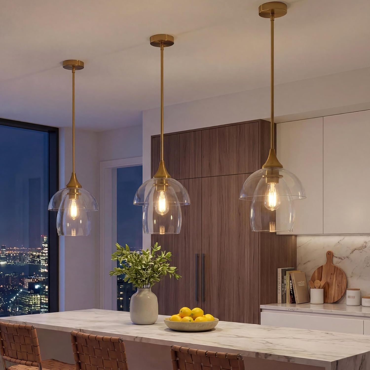 Tribesigns Suspension LED en verre, Lampe suspendue moderne pour table à manger avec double abat-jour en verre