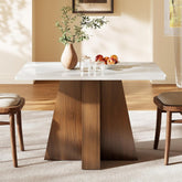 Tribesigns Table à manger  de 120 cm pour 4 à 6 personnes, Table de cuisine rectangulaire blanche avec structure en noyer Table à manger moderne en bois 3