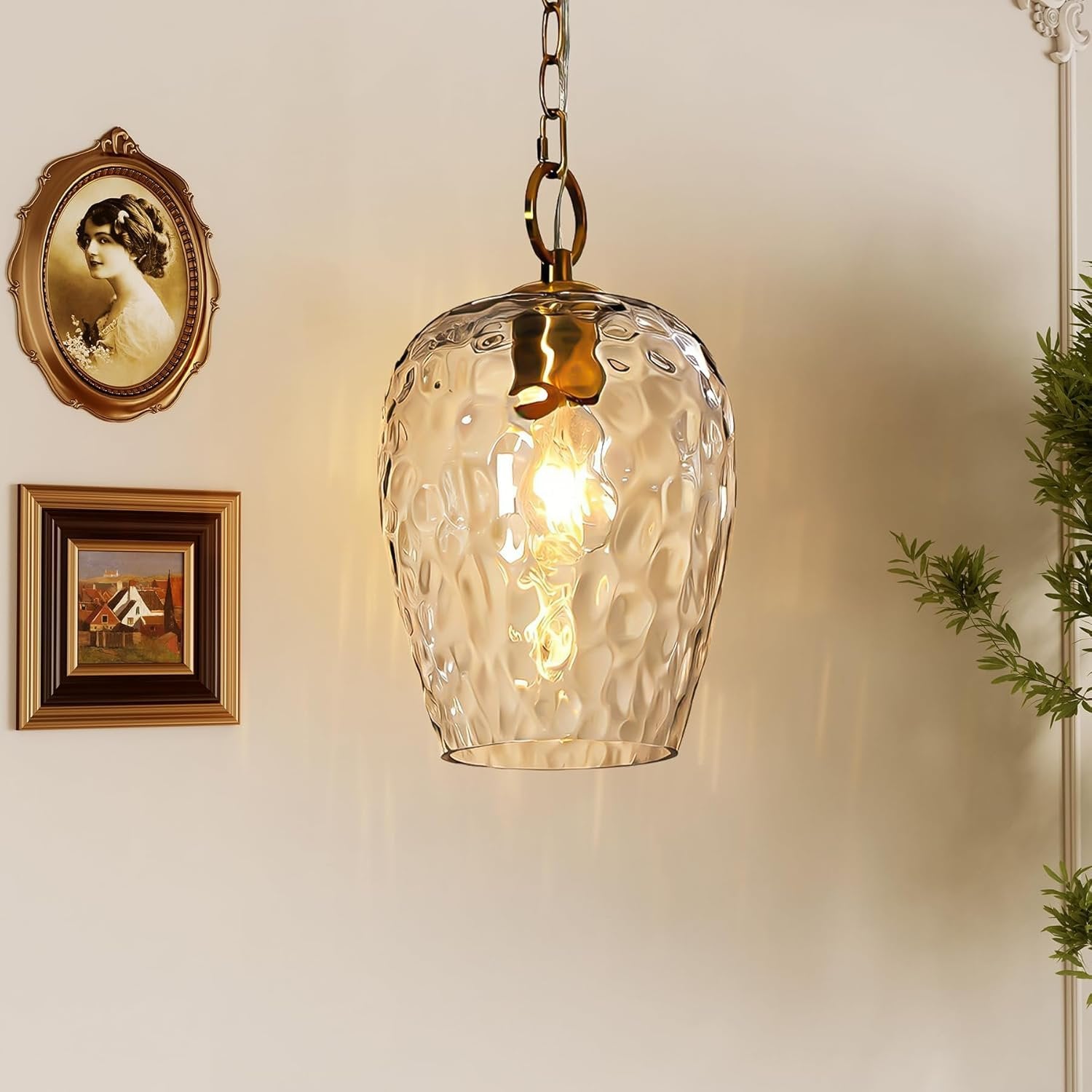 Tribesigns Suspension avec abat-jour en verre martelé, Hauteur réglable jusqu'à 152 cm, diamètre 22 cm, intensité variable, lampe de table à manger, douille E27