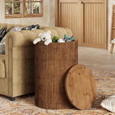 Table d'appoint ronde en bois massif avec rangement, Table d'appoint rainurée à monter soi-même, avec 4 roulettes 3