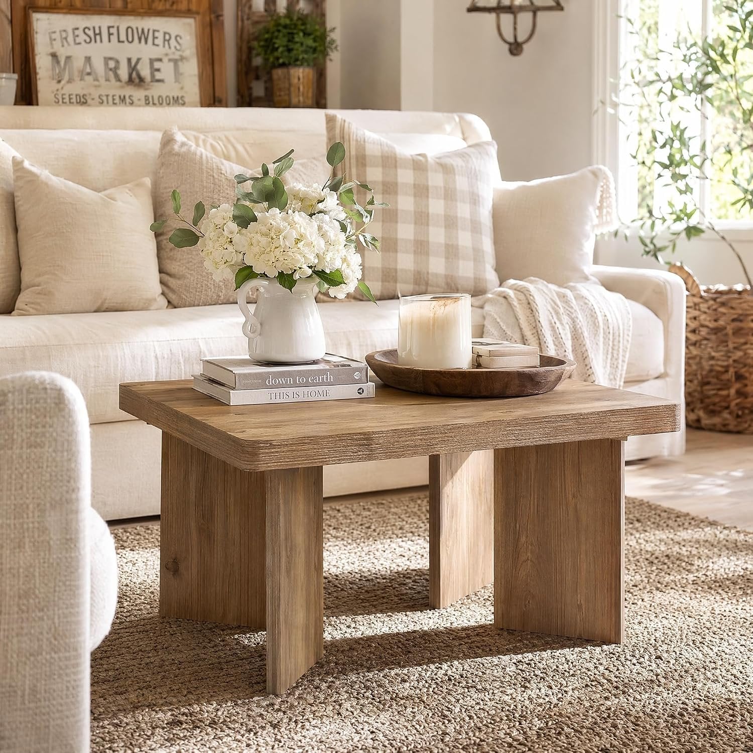 Tribesigns Table basse en bois de 80 cm, Petite table d'appoint de style champêtre avec plateau épais et pieds robustes
