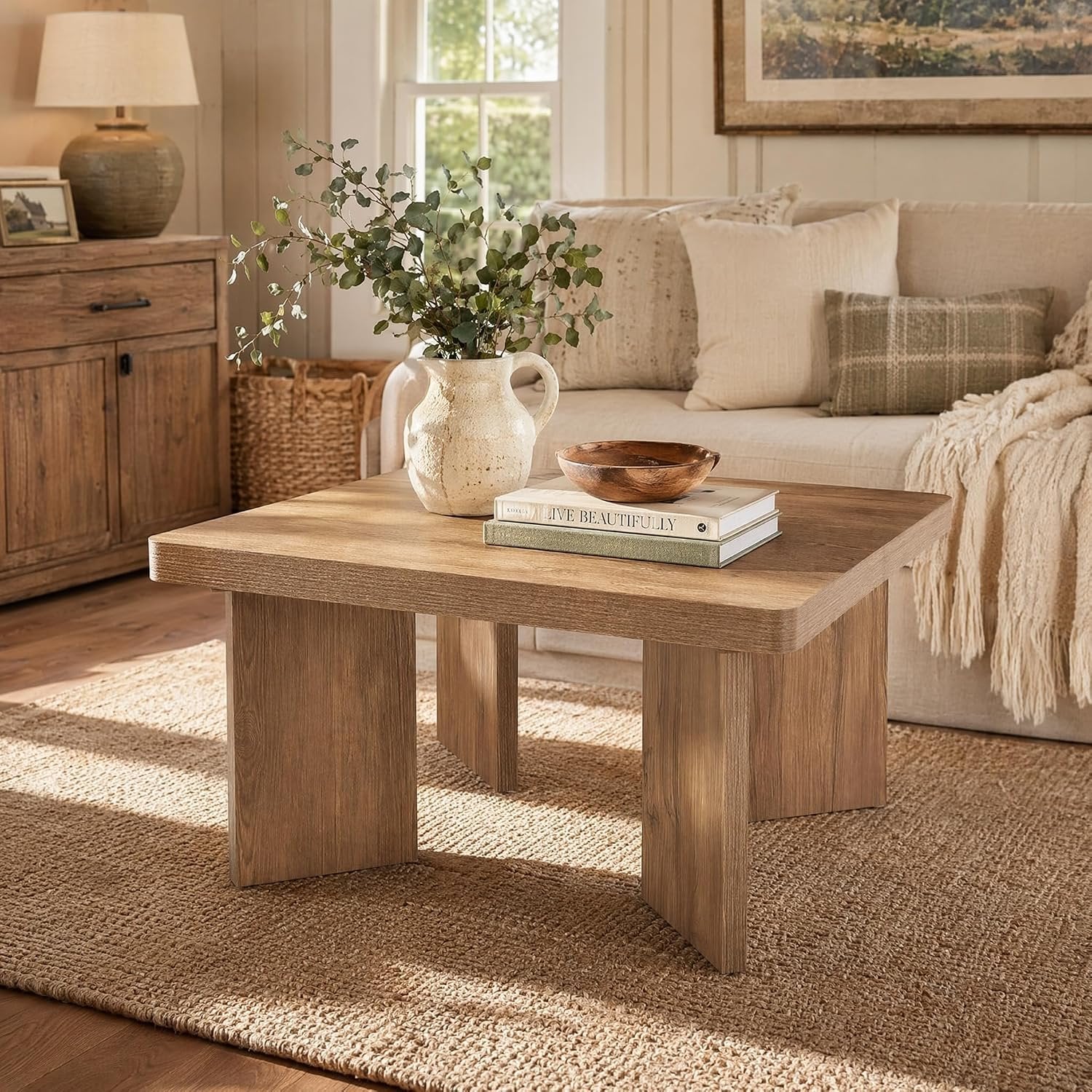 Tribesigns Table basse en bois de 80 cm, Petite table d'appoint de style champêtre avec plateau épais et pieds robustes